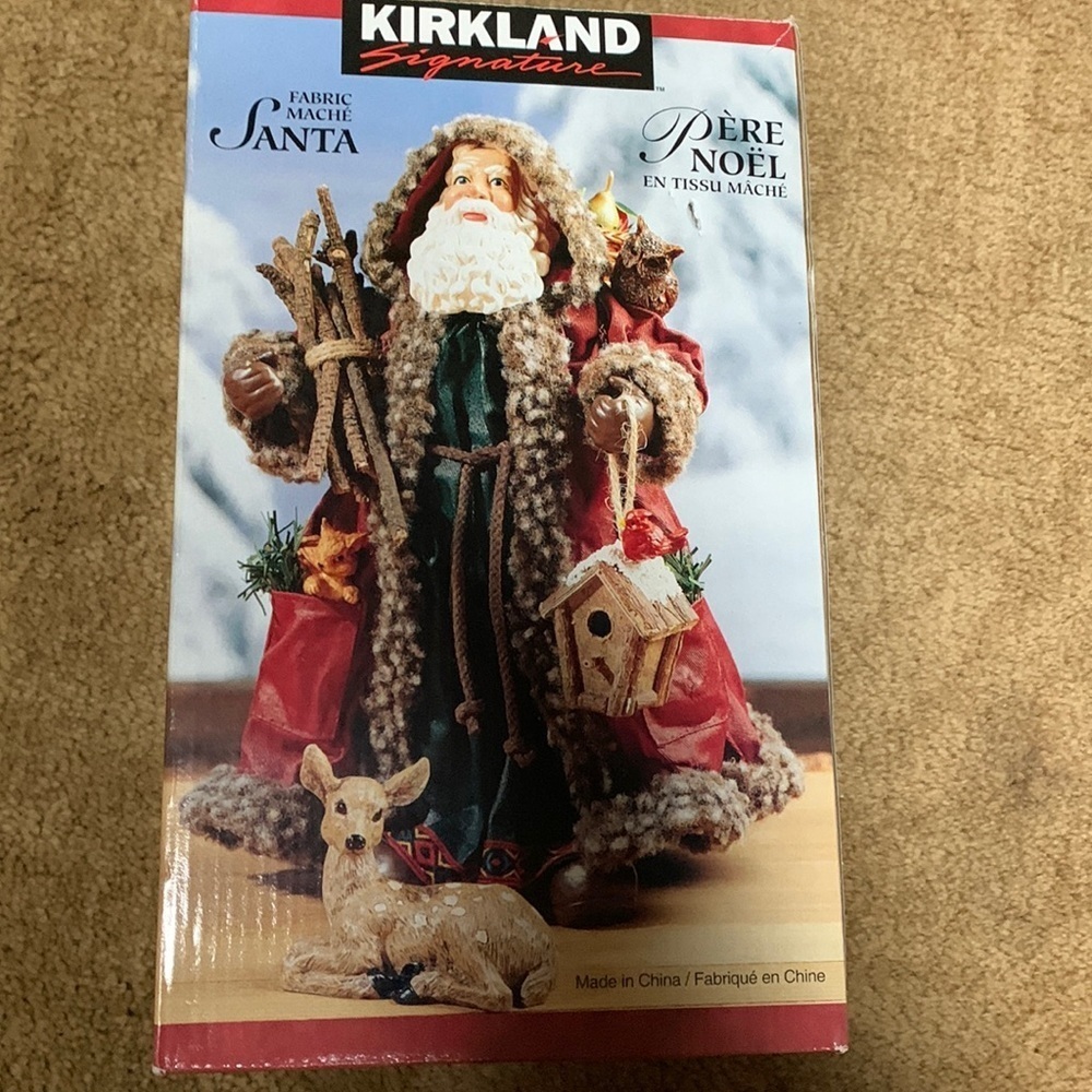 Kirkland Signatures Fabric Mache Classical Santa w/ tiny laying Reindeer Vintage